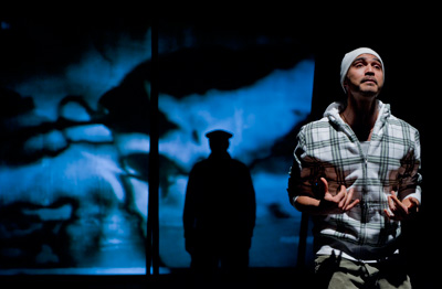 A production shot of Benedict’s play Orhan in ReOrient 2012. Pictured: Shoresh Alaudini, whose voice is featured in Shelter, ReOrient 2017.